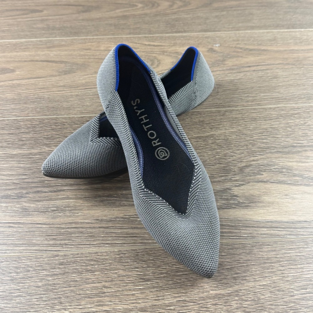 Rothy's Gray Pointed-Toe Flats with Blue Trim